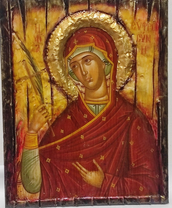 Real Handmade Orthodox Icon - "Saint Euphrosyne Efrosini" Church Icons