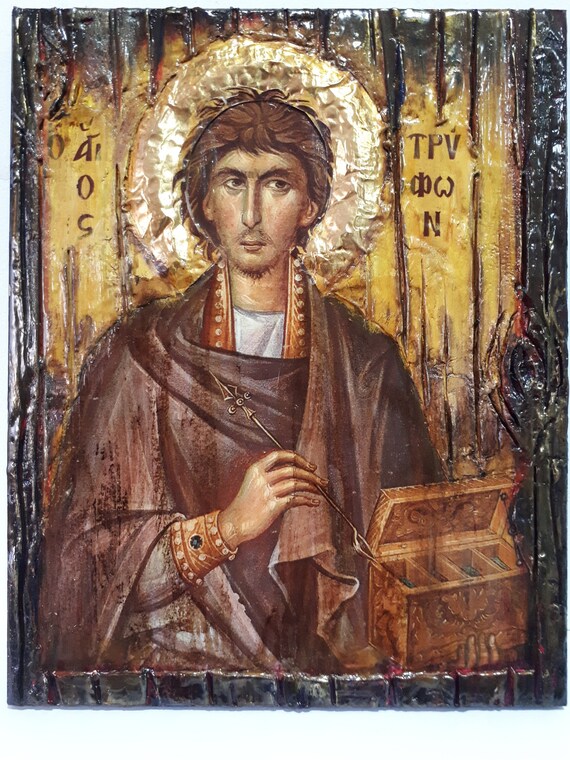 Saint St Tryphon Tryfon -Greek Orthodox Byzantine Christian Icons Unique Handmade Icon