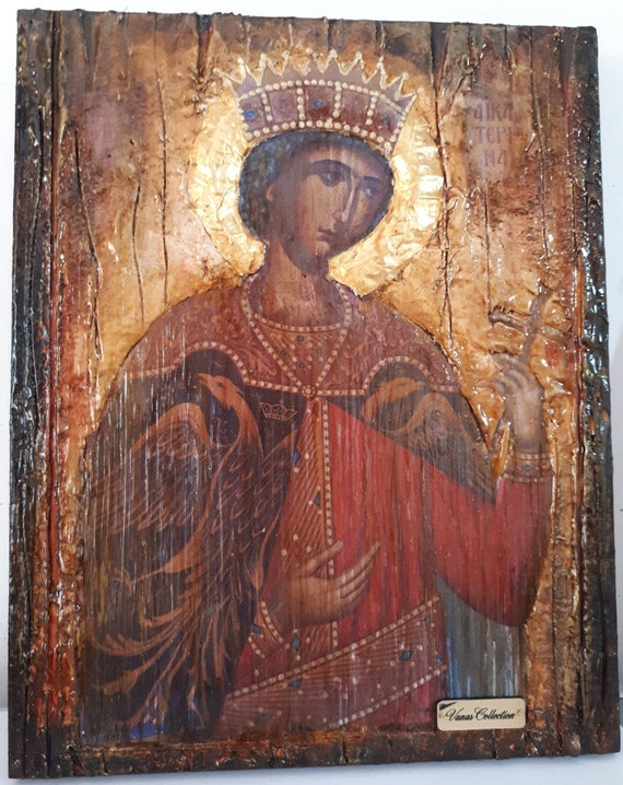 Saint St Catherine Aikaterini Icon - Greek Handmade Orthodox Byzantine Icon