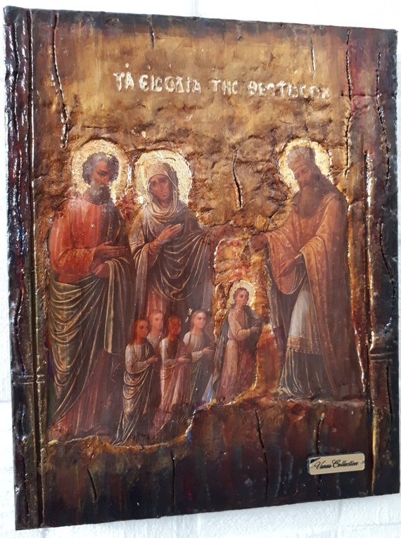 Virgin Mary "The Entrance of Theotokos" -Orthodox Greek Byzantine Handmade Icons