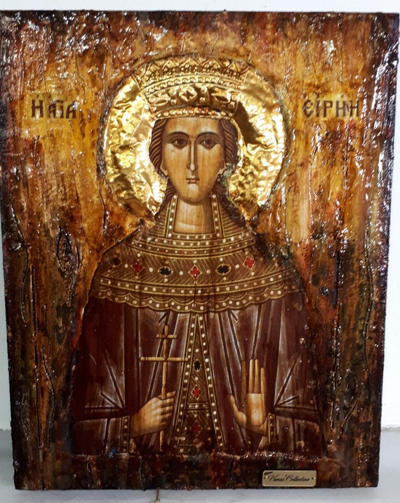 Saint Irene Irina Santa Irene Greek Orthodox Icon Byzantine Religious Antique Style