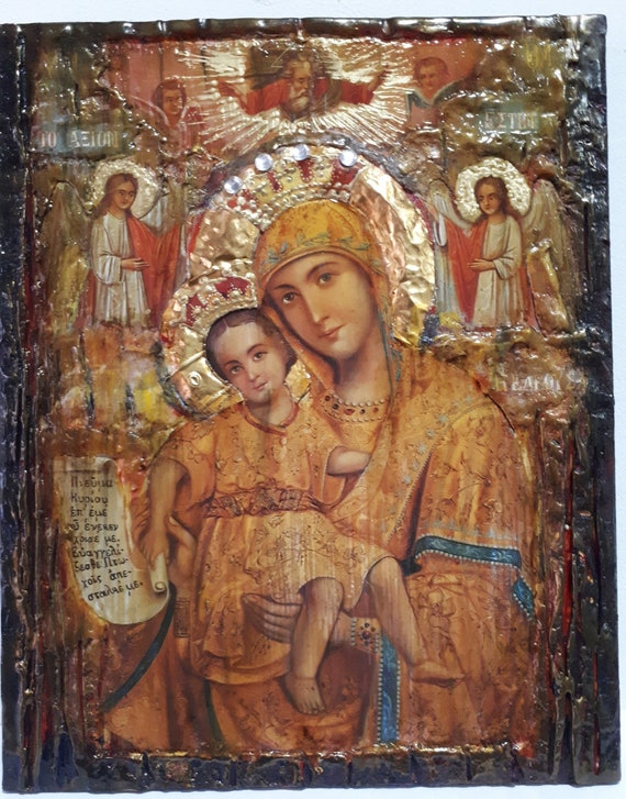 Virgin Mary and Jesus Christ AXION ESTI Icon- Greek Orthodox Russian Icons
