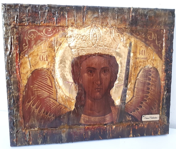 Archangel Michael of Mantamados Icon-Greek Handmade Byzantine Orthodox Icons