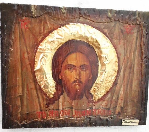 Jesus Christ Face on The Holy Scarf Mandilion-Orthodox Byzantine Handmade Icons