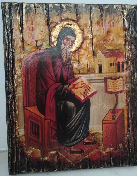 Saint St. Kassianos | Wooden Greek Icon | Christian Orthodox Wood Icons