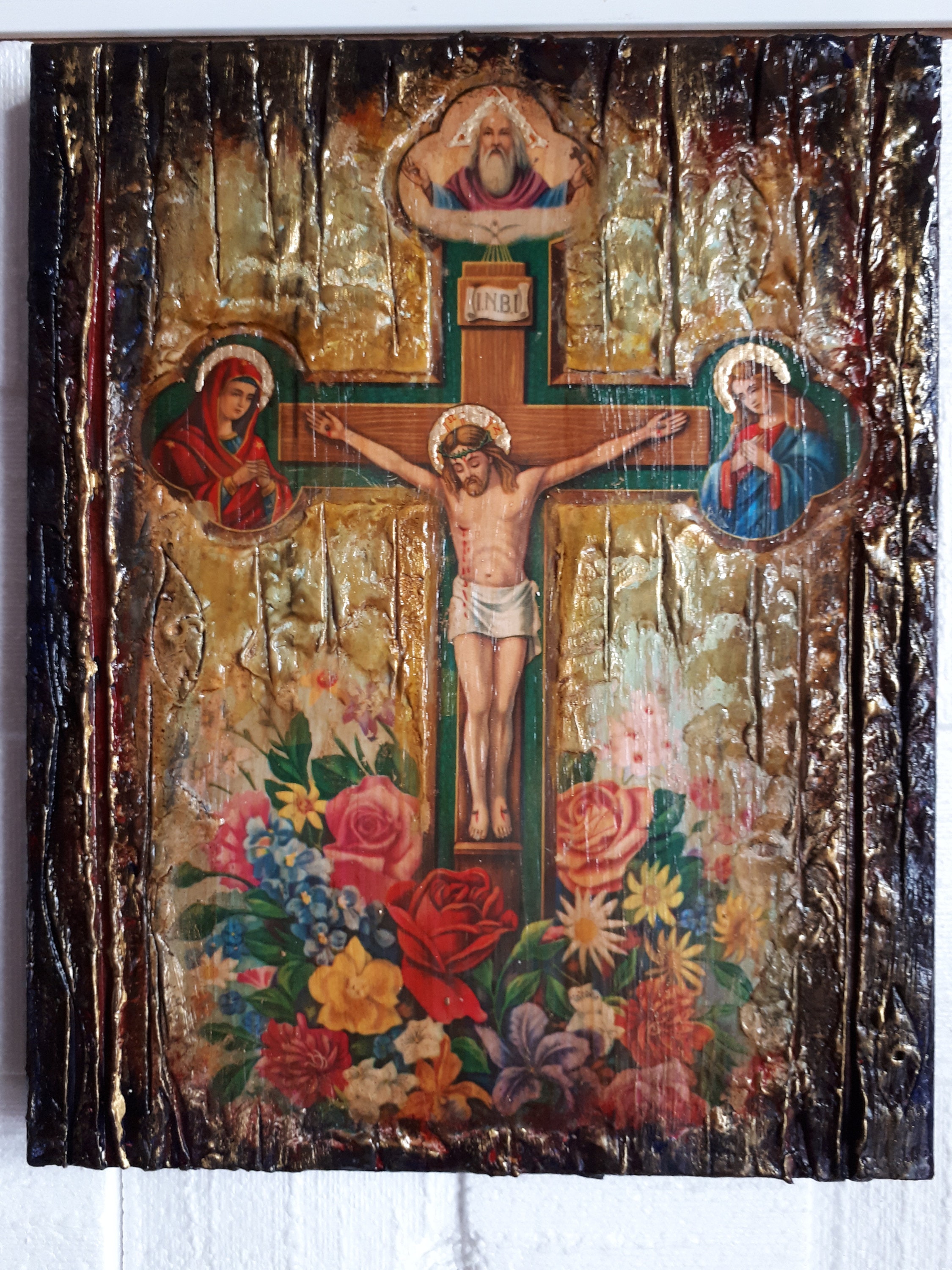 Jesus Christ on Crucifix Icon- Orthodox Handmade Antique Style Icons