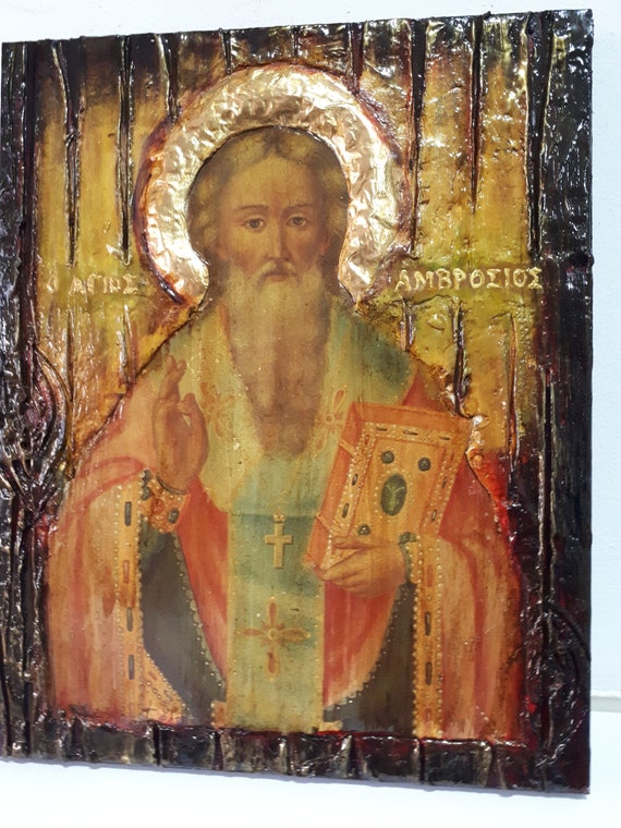 Saint Ambrose Ambrosius Amvrosios ΑΓΙΟΣ ΑΜΒΡΟΣΙΟΣ Icon-Greek Orthodox Byzantine Christian Icons