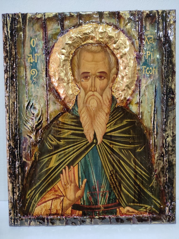 Saint St Chariton, Hariton-Antique Style, Christianity Orthodox Byzantine Greek Icons