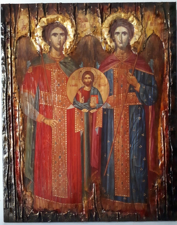Synaxis of the Holy Archangels Michael and Gabriel Full Body Icon-Greek Icons Gift