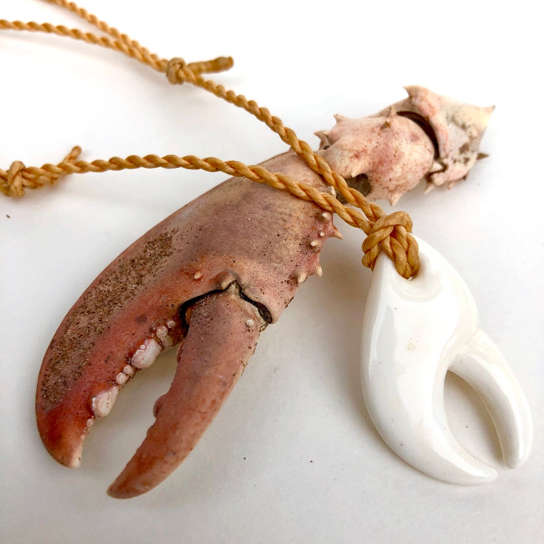 Lobster Claw Pendant Bone Necklace Hand Carved Jewelry Lobsters Lobster
