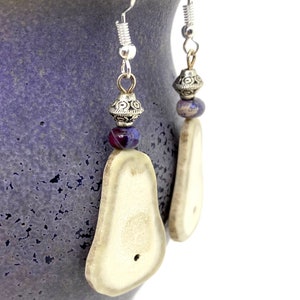 Antler Earrings Jewelry Carved Caribou Antler Boho Jewelry Beaded Earrings Natural Jewellery Silver Stone Beads Purple Gift for Her image 2