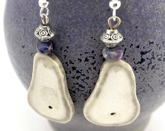 Antler Earrings Jewelry Carved Caribou Antler Boho Jewelry Beaded Earrings Natural Jewellery Silver Stone Beads Purple Gift for Her