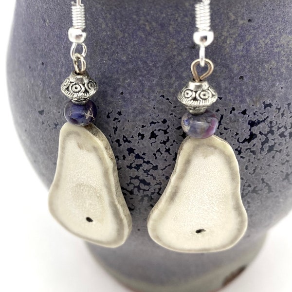 Antler Earrings Jewelry Carved Caribou Antler Boho Jewelry Beaded Earrings Natural Jewellery Silver Stone Beads Purple Gift for Her