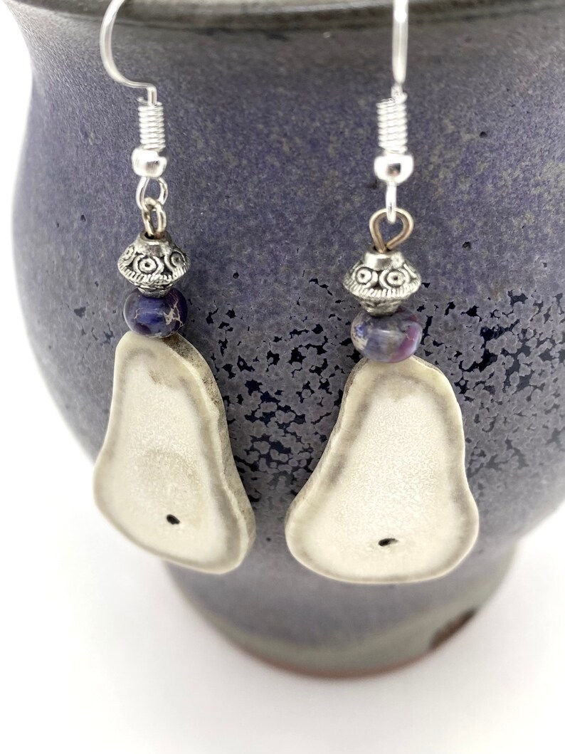 Antler Earrings Jewelry Carved Caribou Antler Boho Jewelry Beaded Earrings Natural Jewellery Silver Stone Beads Purple Gift for Her image 1