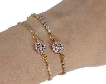 Delicate elegant gold plated snowflake adjastable bracelet for women with cubic zirconia crystal snowflake Winter holiday jewelry bracelet