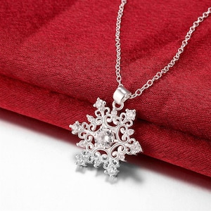 delicate Cubic zirconia snowflake necklace stocking stuffers idea Winter wonderland Christmas jewelry holiday gift Snowflake  necklace charm