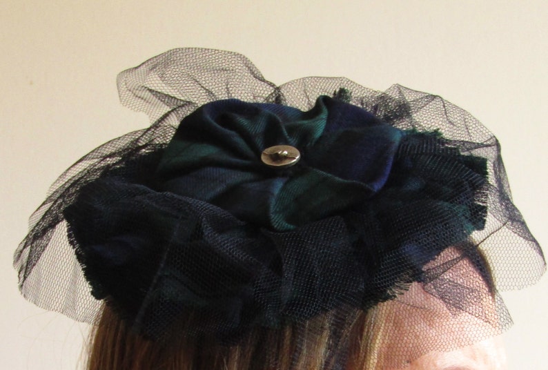 bridesmaid Tartan fascinator- ABERFELDY- military holidays Green and Navy Highlands wedding Black Watch