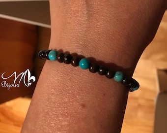 Turquoise and wood bracelet. Unisex fashion. Gift