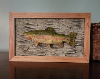 Wooden Trout Decor, Hand Carved,  Fish Art, Lake House Decor, Cabin Decor, Fish Carving,  Farmhouse Decor,  Fathers Day Gift, Fly Fishing