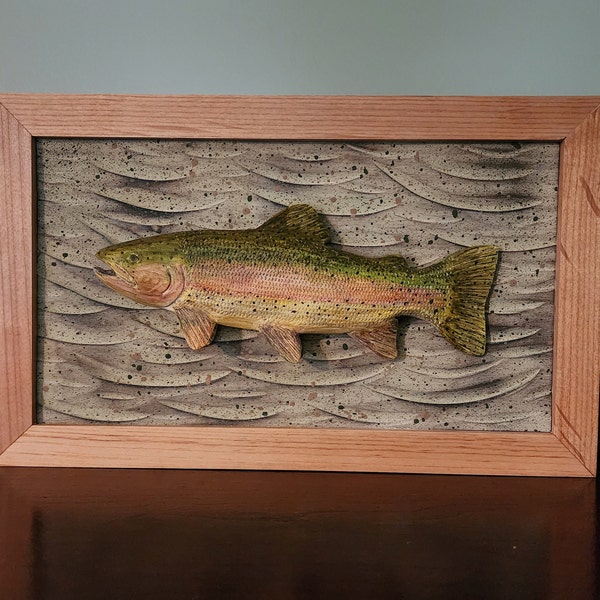 Wooden Trout Decor, Hand Carved,  Fish Art, Lake House Decor, Cabin Decor, Fish Carving,  Farmhouse Decor,  Fathers Day Gift, Fly Fishing