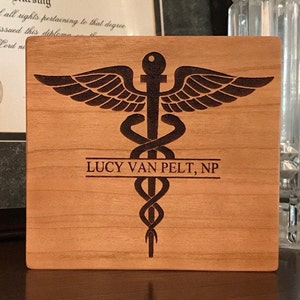 Custom NP Sign, Medical Caduceus, Laser Engraved, Nurse Practitioner, NP Gift, Nurse Thank You, Nurse Sign, shelf sitter, Nurse Grad Gift