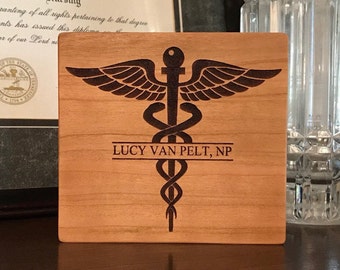 Custom NP Sign, Medical Caduceus, Laser Engraved, Nurse Practitioner, NP Gift, Nurse Thank You, Nurse Sign, shelf sitter, Nurse Grad Gift