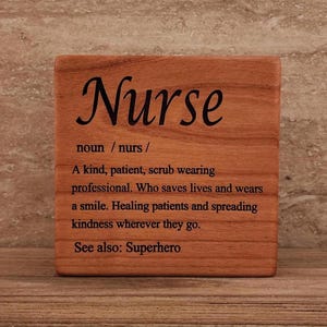 Laser Engraved Nurse Definition Shelf Sitter Wood Block Sign Decor