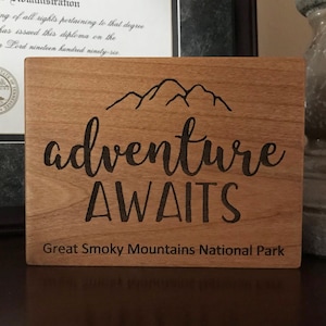 Adventure Awaits, Great Smoky Mountains, Wooden Sign, Laser Engraved, Shelf Sitter, Hiking Sign, Camping Sign, RV Sign, RV Decor, RV Gift