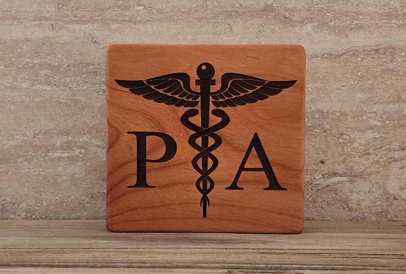 PA Caduceus laser engraved wood block