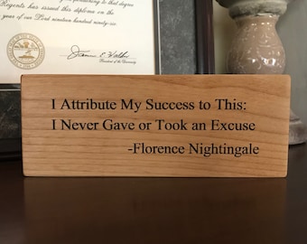 Florence Nightingale Wood Block, Nurse Success, Laser Engraved, Nurse Graduation, Nurse Practitioner,  Gift for Nurse, Nightingale pledge