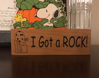 Charlie Brown Halloween Wood Block sign, Laser Engraved, I Got a Rock, Great Pumpkin, Charlie Brown Decor, Peanuts party, Snoopy