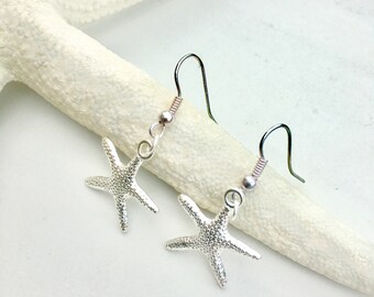 Silver starfish nautical earrings