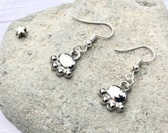 Dog lovers earrings, paw print earrings, Mum, friend, teacher gift - silver plated