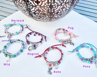 Dual Bracelet Making Party Kit for 5/10/15 children | Mermaid | Pug | Wild | Magical | Pony | Boho, Jewellery & Craft Making Kit