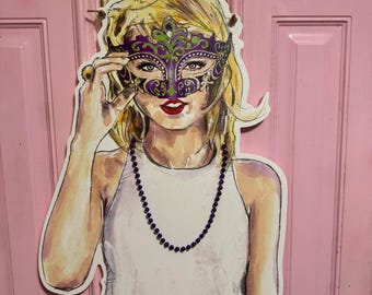 Showgirl Era Door Hanger – Mardi Gras Front Door Décor – Glitter Queen Parade Sign  New Orleans Decor,  504 Funk, Outdoor, Door Wreath