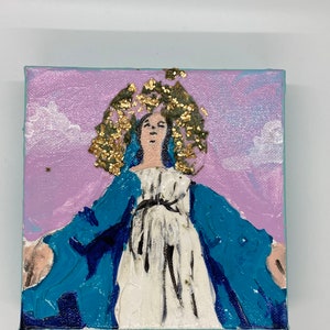 Painting Icon Madonna with Baby Cm.09x09 Retro Wood Slab in Argento 925% 10823 
