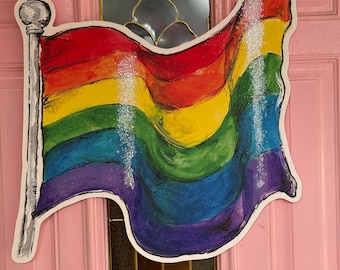Pride Flag Door Hanger: Rainbow Flag New Orleans Art, Door Hanger, New Orleans Decor, Louisiana Art, 504 Funk,Outdoor,Door Wreath