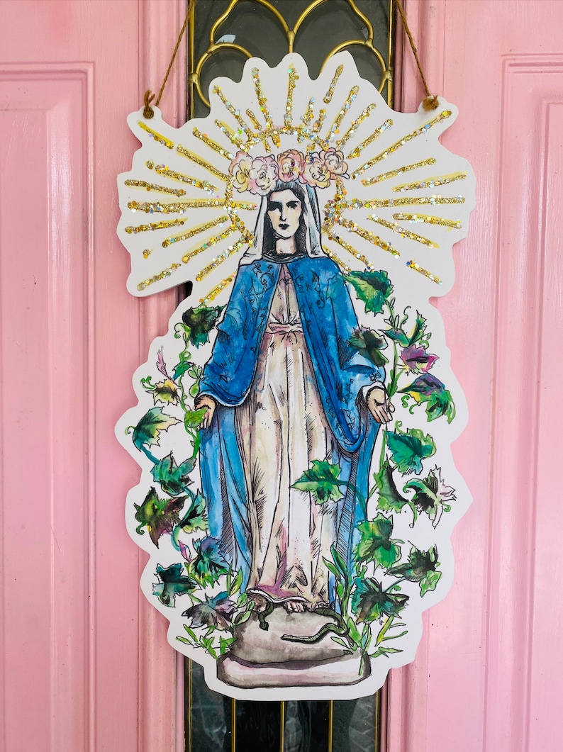 Virgin Mary Door Hanger: New Orleans Art, New Orleans Decor, Louisiana Art, 504 Funk, Outdoor, Door Wreath, Made in NOLA