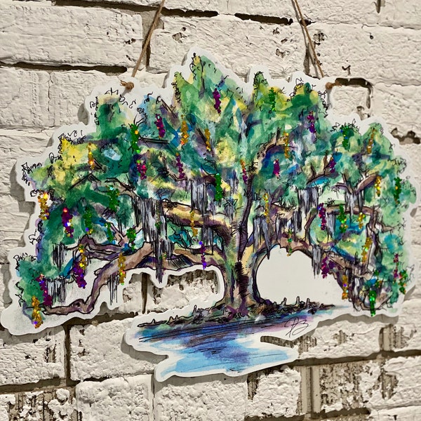 Mardi Gras Tree of Life: New Orleans Art, Door Hanger, New Orleans Decor, Louisiana Art, 504 Funk, Outdoor, Door Wreath, Made in NOLA