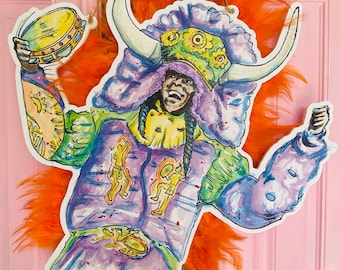 Jazzfest Jockomo:New Orleans Art, Door Hanger, New Orleans Decor, Louisiana Art, 504 Funk, Outdoor, Door Wreath, Made in NOLA
