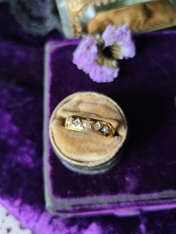 Antique Victorian 18k gold Gypsy Diamond & Pearl r