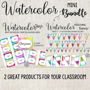 Watercolor Classroom Theme Bundle | Back to School | Classroom Banner | Classroom tags