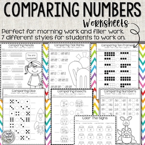 No Prep Comparing Numbers Worksheets | Greater Than, Less Than, Equal to | Morning Work Worksheets