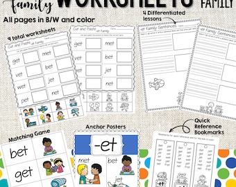 ET Word Family Worksheets and Activities | Phonics Practice | Posters and Crafts | Printable Digital Files