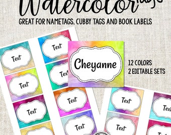 Printable Watercolor Tags | Watercolor Classroom Decor | Editable Organizational Tags | Birthday Party Tags