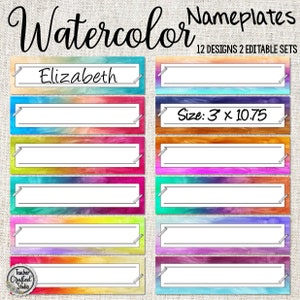 Printable Watercolors Desktop Nameplates Wall Labels Name - Etsy