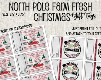 Farm Fresh North Pole Christmas Gift Tags - Farmhouse Christmas Tags - Student Christmas Gift Tags