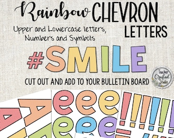 Chevron-prikbordbrieven | 4" klaslokaal uitgesneden letters | Kleurrijk klaslokaaldecor
