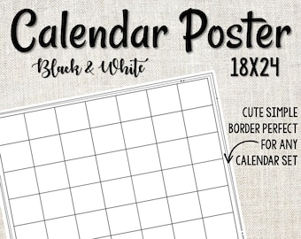 Classic Black and White Calendar Poster | 18x24 Calendar Poster | Printable Classroom Calendar Poster | Farmhouse Calendar Poster