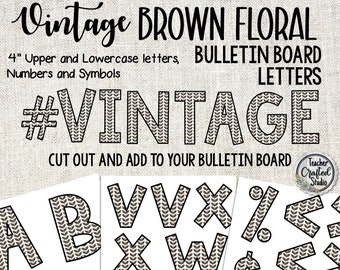 Vintage Floral Bulletin Board Letters | Brown floral 4" cut out letters | Farmhouse Letters